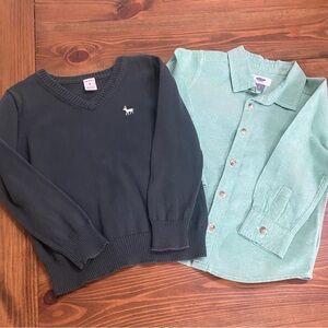 Carter's Dark green Sweater and old navy Light Green Shirt Set